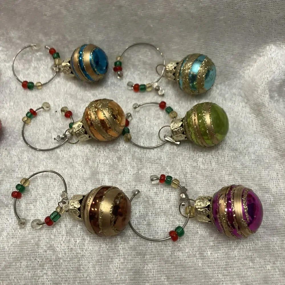 Christmas Wine Glass Tag Charms Stem Markers Lot of 33pc Holiday Party Tableware